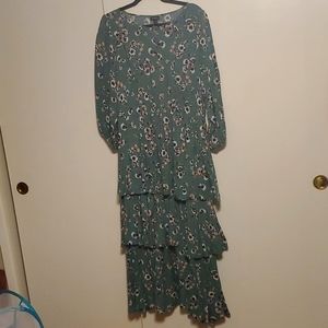 Torrid Green Floral Challis Tiered Skater Tea Length Dress